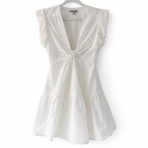 Steve Madden white V neck cotton mini dress XS summer cottagecore resort Vaca